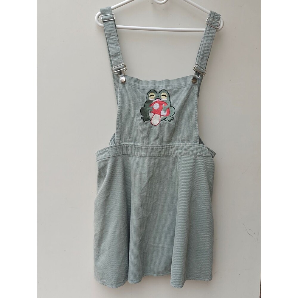 Hot Topic Frog & Mushroom Teal Green Corduroy Skirtall Size 2 / 18-20 / 2X